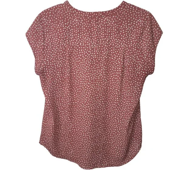Fun2Fun Womens Mauve V-Neck Cap Sleeve Blouse With White Speckle Print - Size M - Picture 6 of 8
